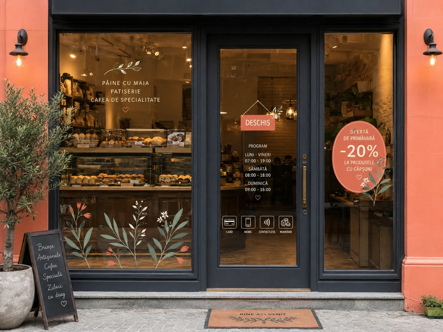 Autocolante pentru vitrine, promoții, program și branding comercial